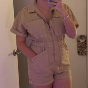 Beige Denim Utility Playsuit